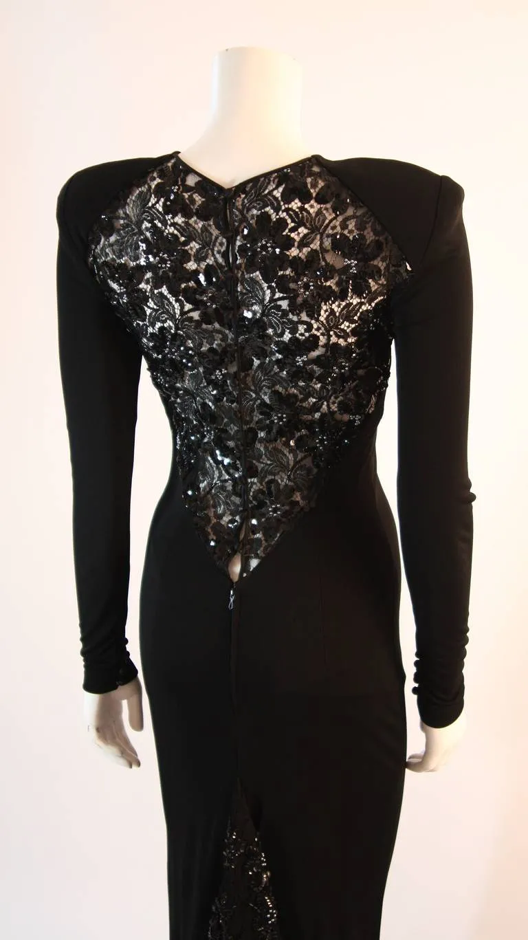 VICKY TIEL Sequined Lace Black Gown Size 38