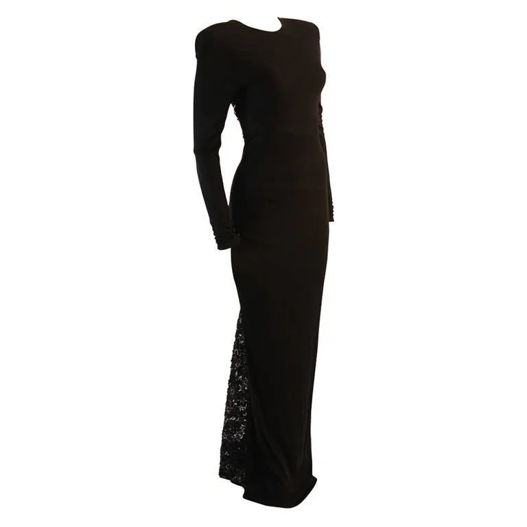 VICKY TIEL Sequined Lace Black Gown Size 38