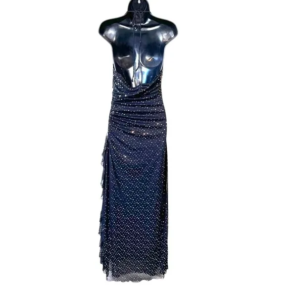 Vintage 90s Jodi Kristopher Y2K‎ Black Silver Sequined Gown Dress