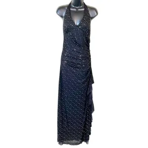 Vintage 90s Jodi Kristopher Y2K‎ Black Silver Sequined Gown Dress