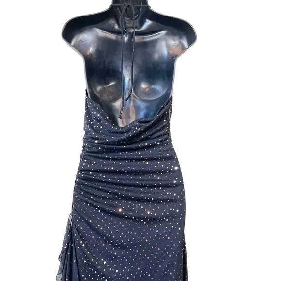 Vintage 90s Jodi Kristopher Y2K‎ Black Silver Sequined Gown Dress