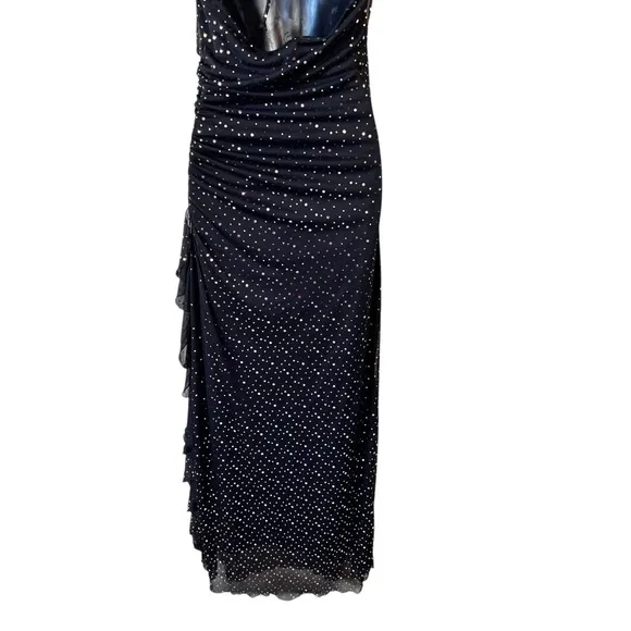 Vintage 90s Jodi Kristopher Y2K‎ Black Silver Sequined Gown Dress