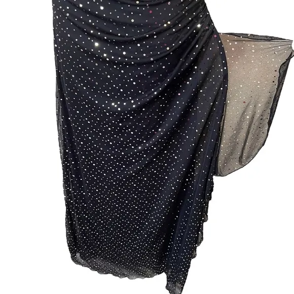 Vintage 90s Jodi Kristopher Y2K‎ Black Silver Sequined Gown Dress