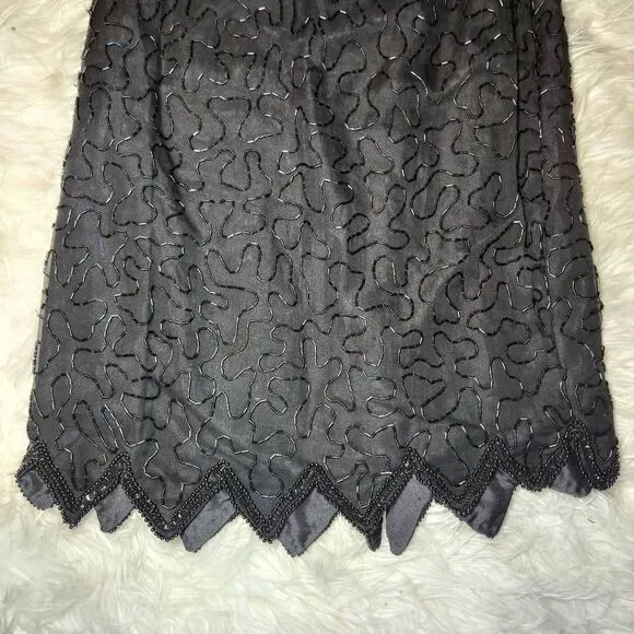 Vintage Laurence Kazar Black Silk Beaded Mini Dress