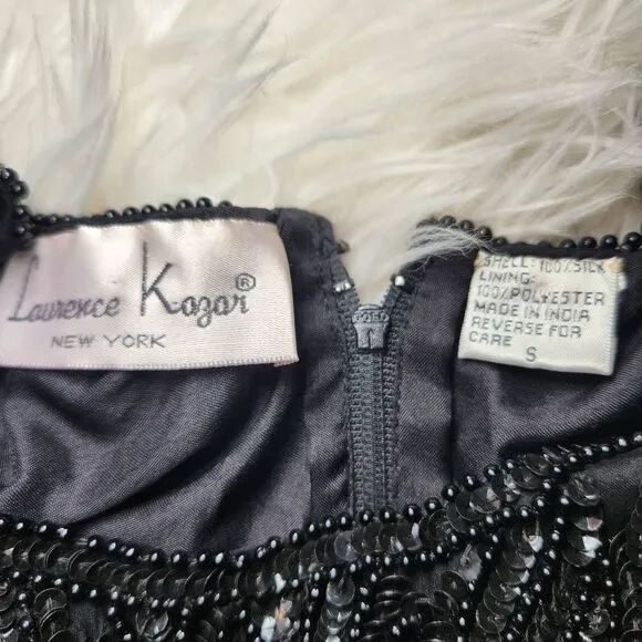 Vintage Laurence Kazar Black Silk Beaded Mini Dress