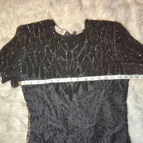 Vintage Laurence Kazar Black Silk Beaded Mini Dress