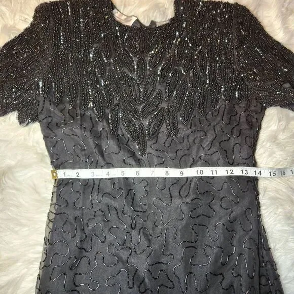 Vintage Laurence Kazar Black Silk Beaded Mini Dress