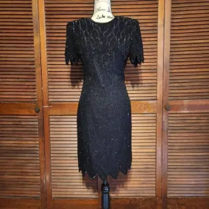 Vintage Laurence Kazar Black Silk Beaded Mini Dress