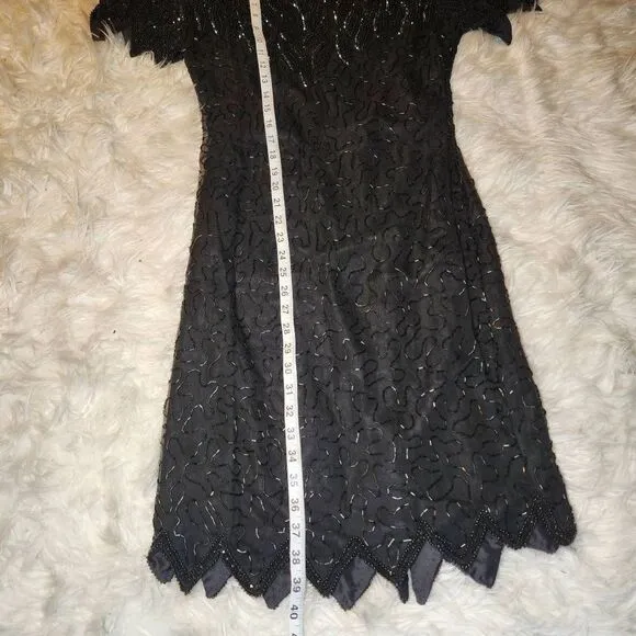 Vintage Laurence Kazar Black Silk Beaded Mini Dress