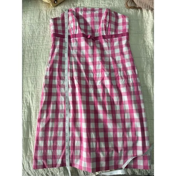 Vintage Lilly Pulitzer Gingham Pink White Bow Spring Coquette Strapless Dress 6