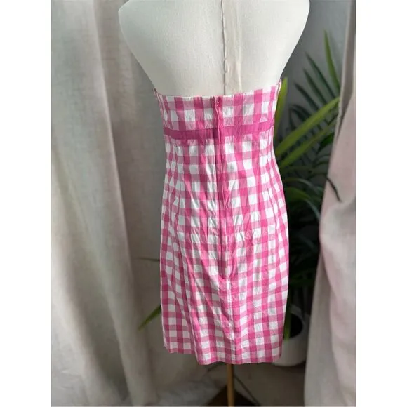 Vintage Lilly Pulitzer Gingham Pink White Bow Spring Coquette Strapless Dress 6