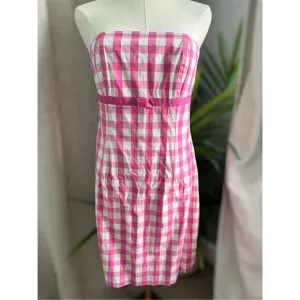 Vintage Lilly Pulitzer Gingham Pink White Bow Spring Coquette Strapless Dress 6