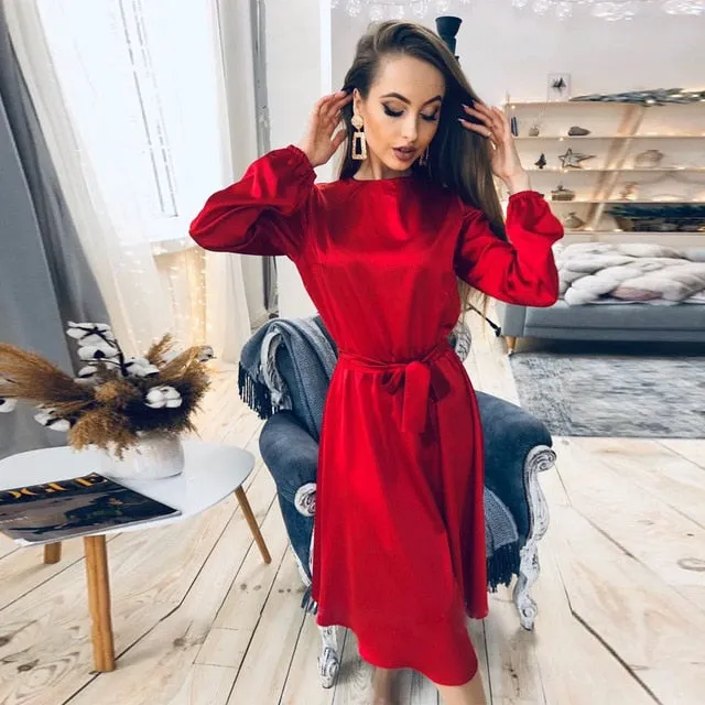 Vintage Sashes Satin A-line Dress