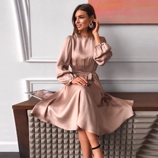 Vintage Sashes Satin A-line Dress