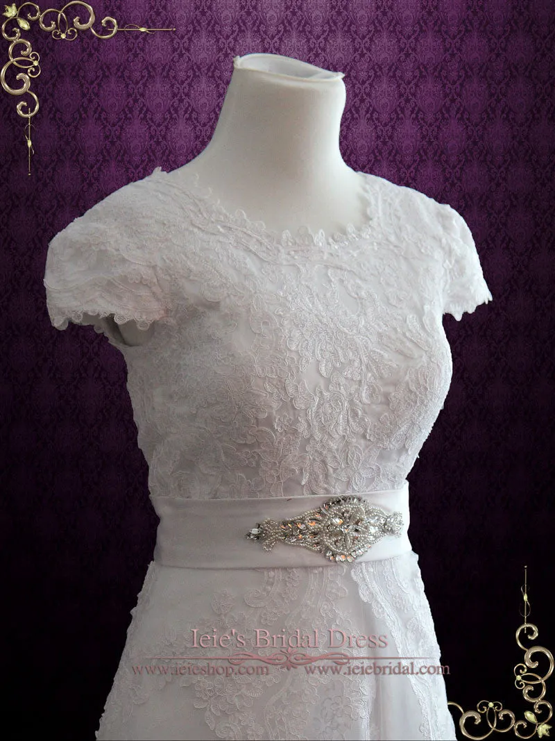 Vintage Style Modest Lace Wedding Dress with Short Sleeves ELINA