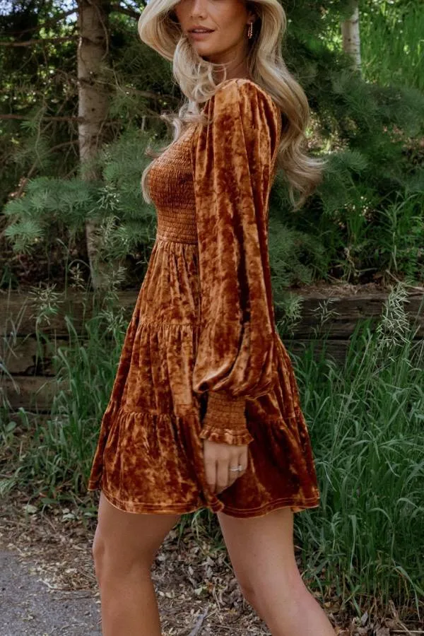 Vintage Tiered Ruffle Velvet Dress