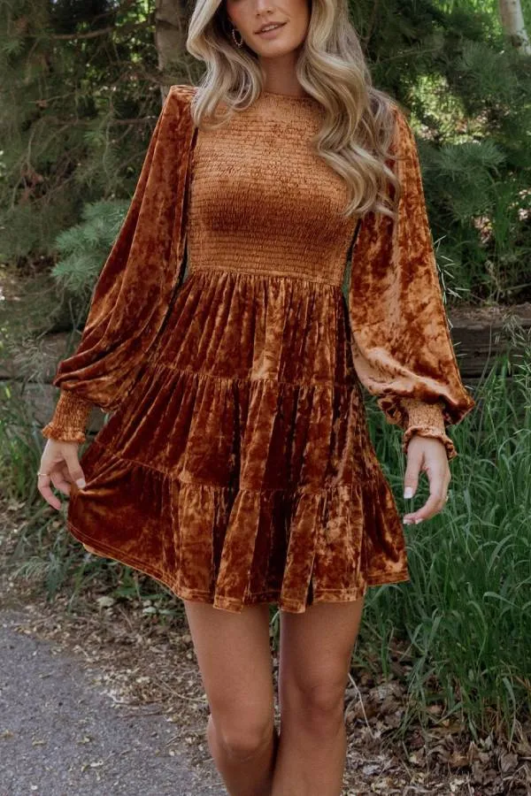 Vintage Tiered Ruffle Velvet Dress