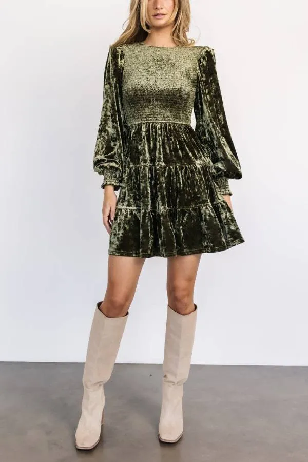 Vintage Tiered Ruffle Velvet Dress