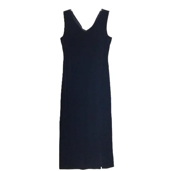 Vintage V-Neck Long Velvet Dress Black L