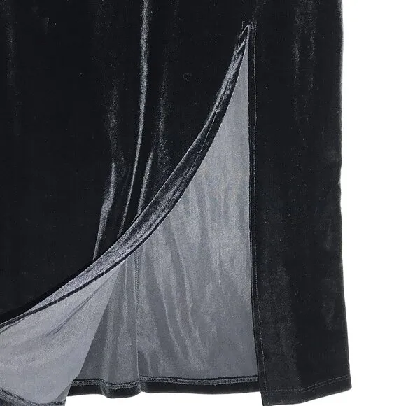 Vintage V-Neck Long Velvet Dress Black L