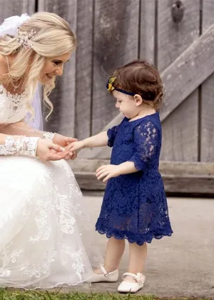 Violet Lace Boho Girl Dress in Navy