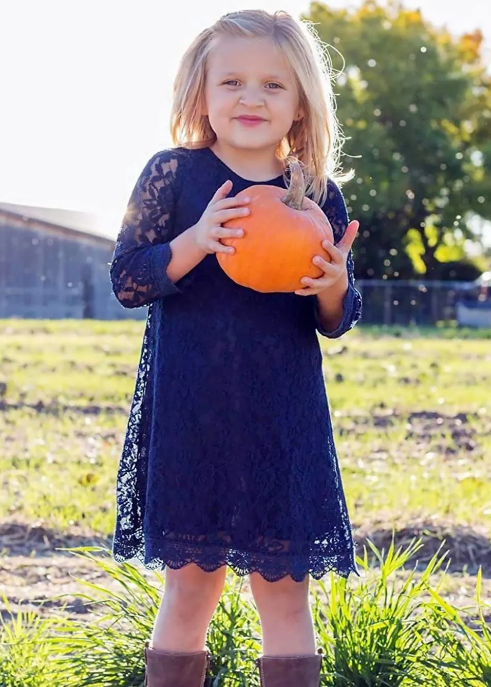 Violet Lace Boho Girl Dress in Navy