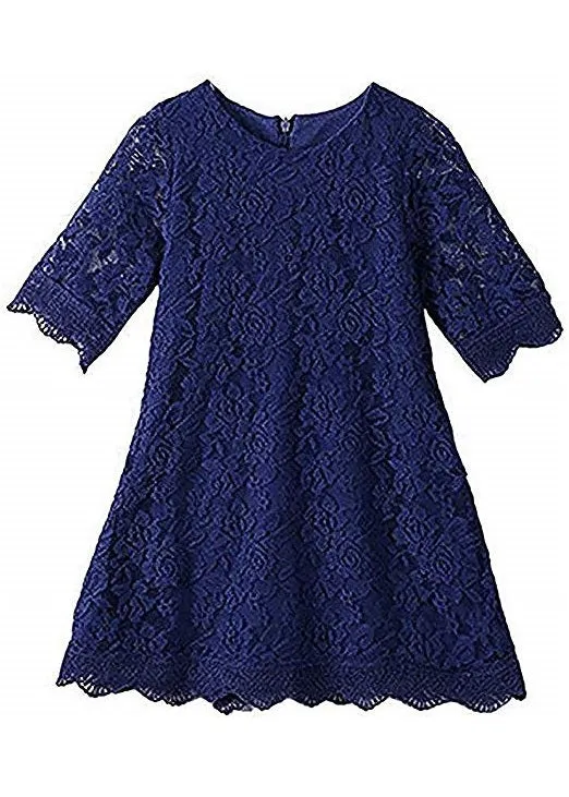 Violet Lace Boho Girl Dress in Navy