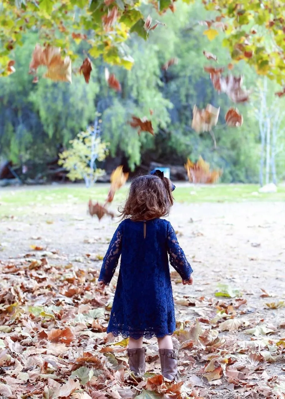 Violet Lace Boho Girl Dress in Navy