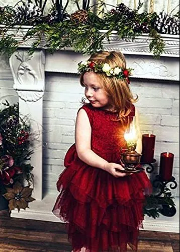 Violet Lace Silk Bow Boho Tiered Tulle Girl Dress in Wine Red