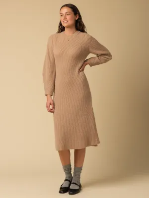 Volume Sleeve A Line Dress_Camel