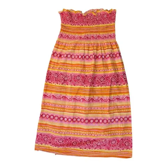 Vtg Y2K Handmade Pink Tube Dress Smocked Strapless Size L Coconut Girl Hawaiian