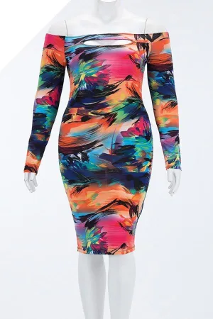 Watercolor Off Shoulder Plus Size Dress
