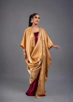 Wave Tube Velvet Red Dress with  Kimono Set
