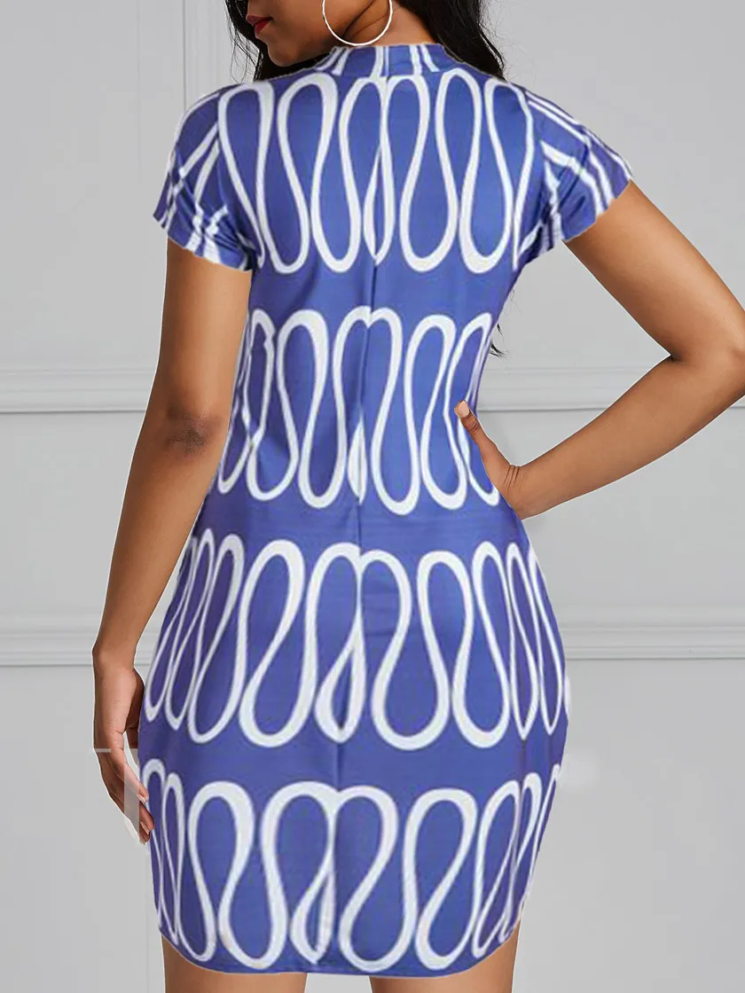 Wavy Short Sleeve Bodycon Dress-All Sizes to Plus Size