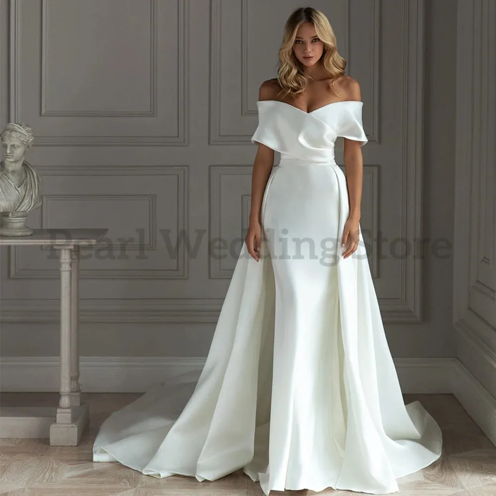 Wedding Dress Sweetheart Satin Mermaid Off the Shoulder Bridal Gowns