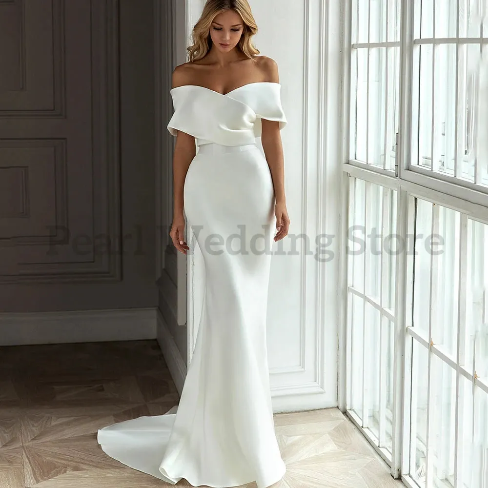 Wedding Dress Sweetheart Satin Mermaid Off the Shoulder Bridal Gowns