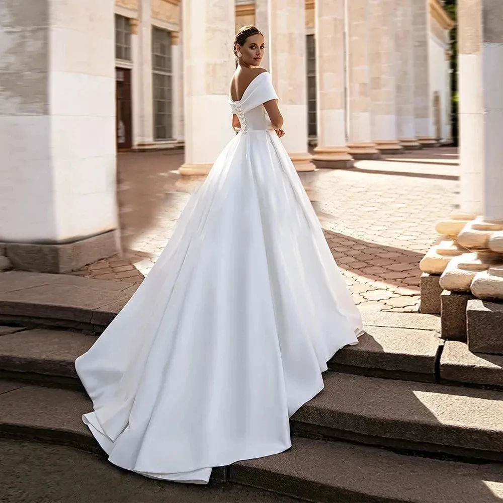 Wedding Dresses Off The Shoulder Satin A-Line Bridal Gowns For Formal Party