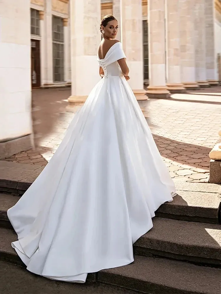 Wedding Dresses Off The Shoulder Satin A-Line Bridal Gowns For Formal Party