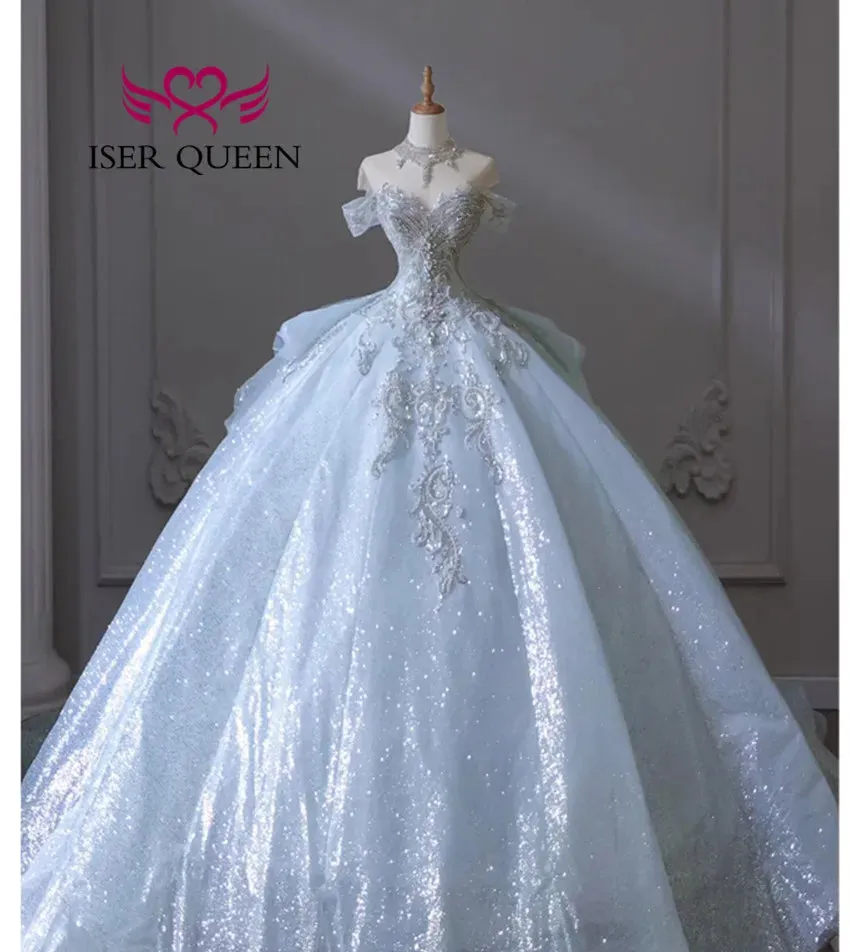 Wedding Guest Dresses: Off Shoulder Wedding Dress Heavy Beading Lace Tailing Princess