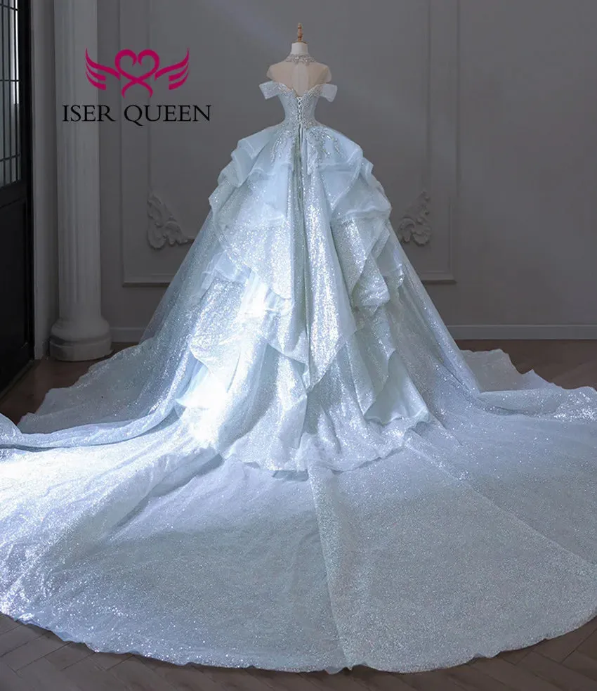 Wedding Guest Dresses: Off Shoulder Wedding Dress Heavy Beading Lace Tailing Princess