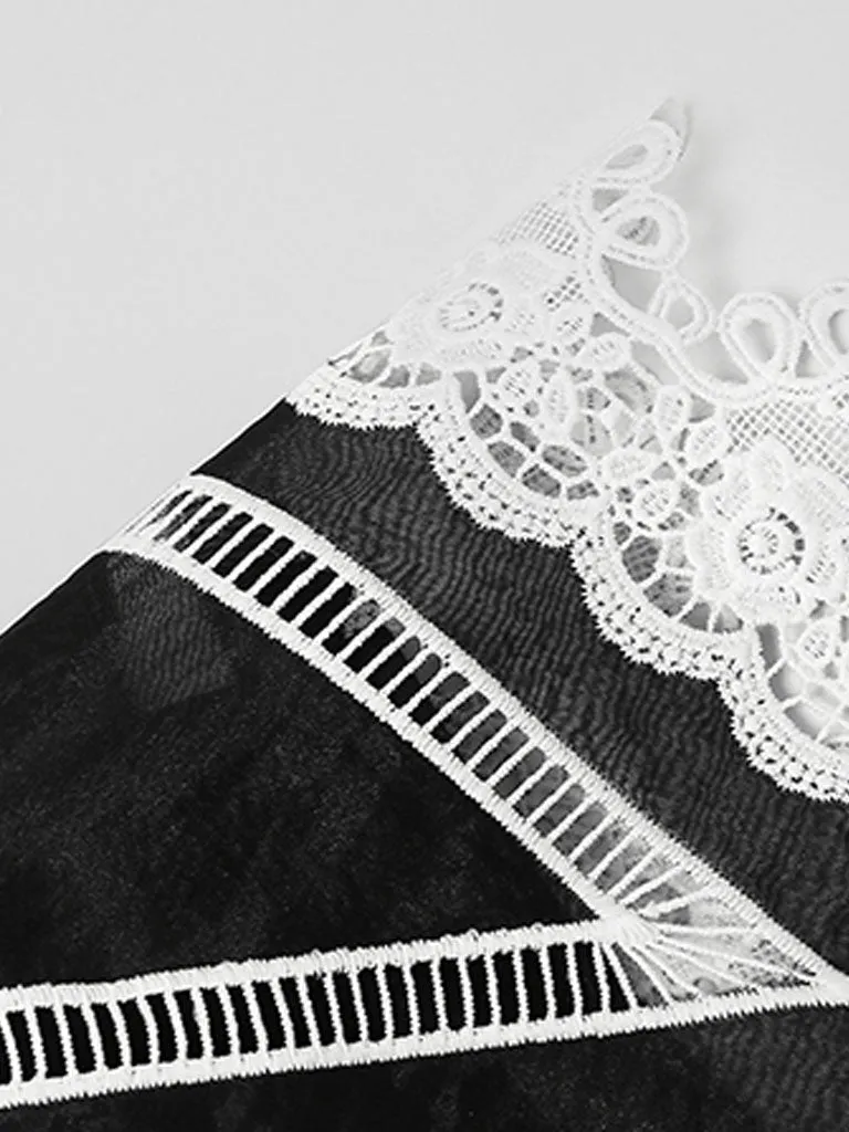 White Big Sweet Lace Collar Sleeveless Bodycon 1960S Black Slit Dress