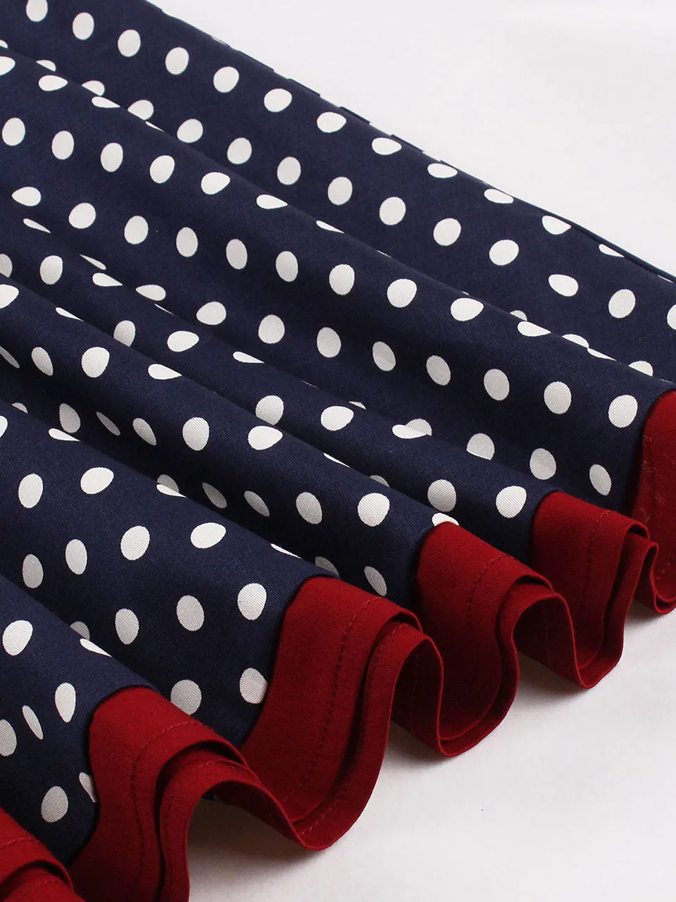 White Polka Dots  Square Collar Puff Sleeve 1950S Vintage Swing Dress