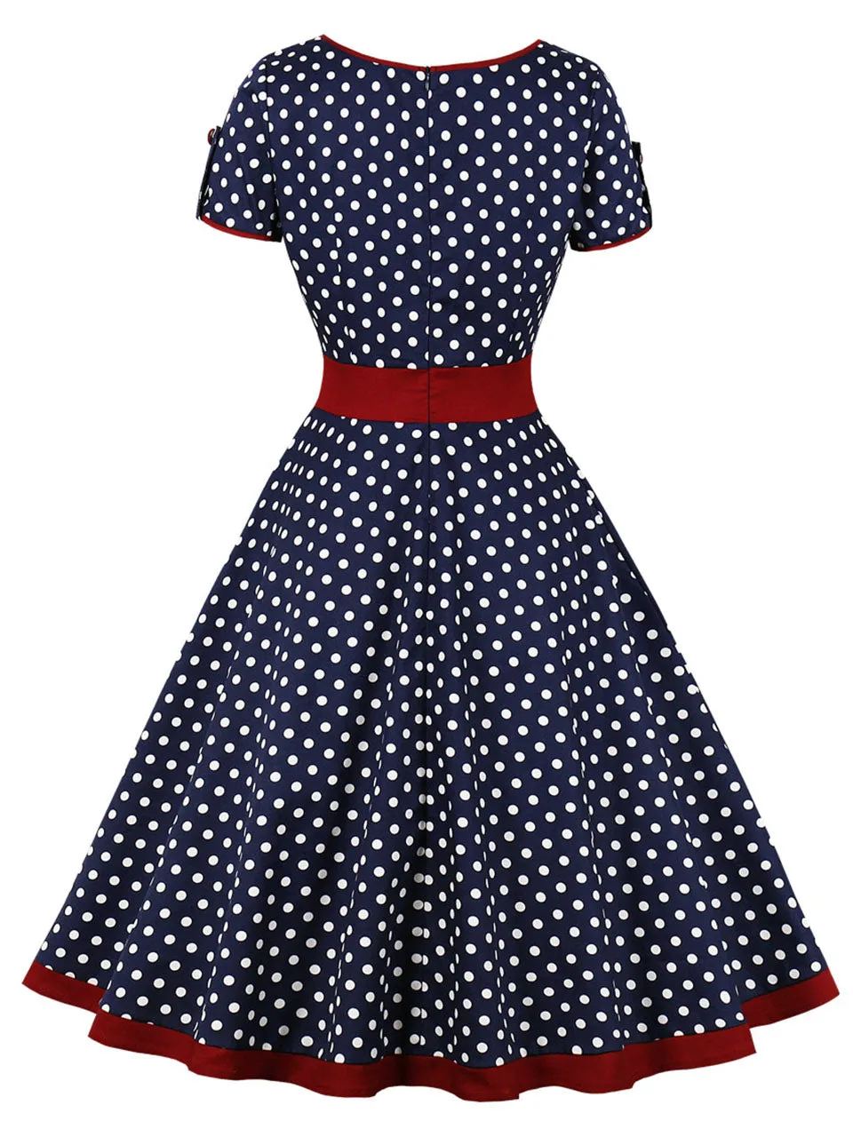 White Polka Dots  Square Collar Puff Sleeve 1950S Vintage Swing Dress