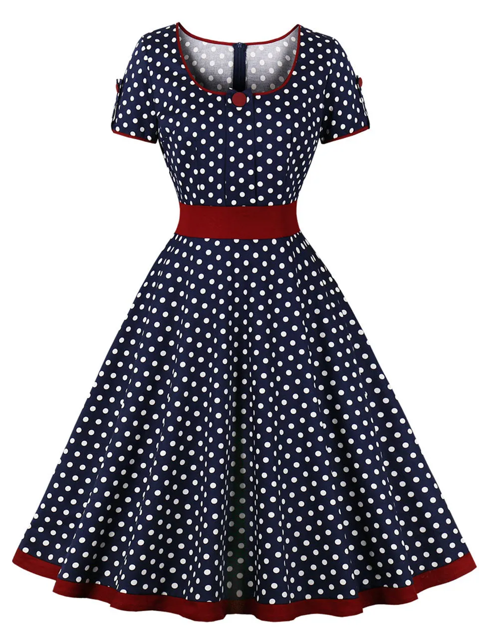White Polka Dots  Square Collar Puff Sleeve 1950S Vintage Swing Dress