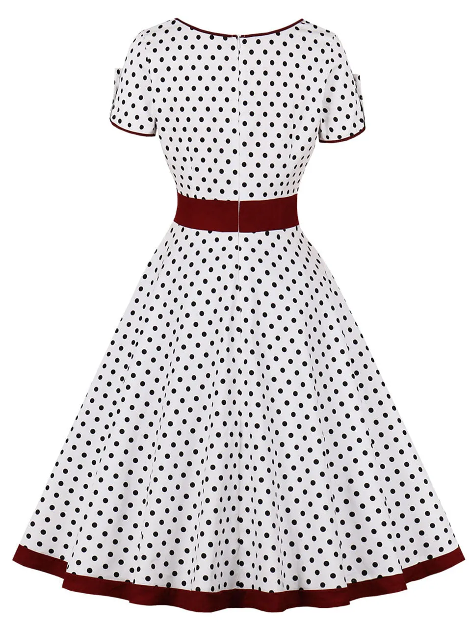 White Polka Dots  Square Collar Puff Sleeve 1950S Vintage Swing Dress