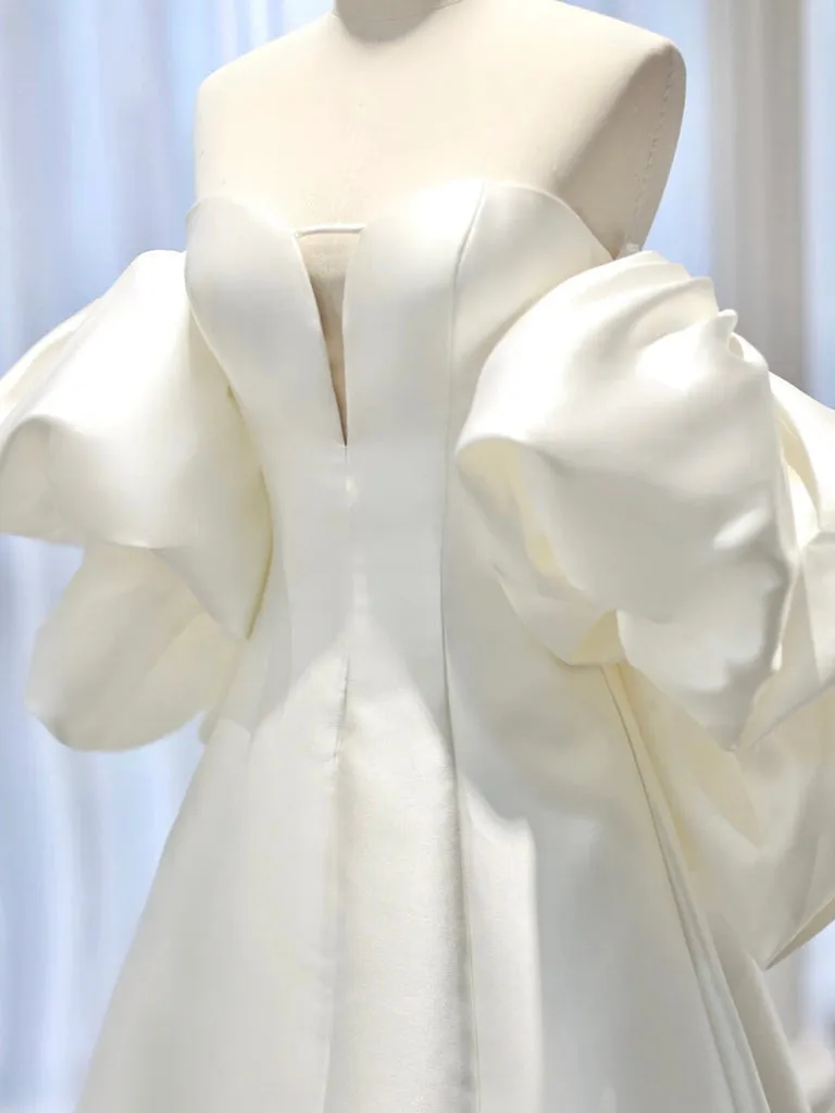 White Satin Long Prom Dress, White Long Formal Dress