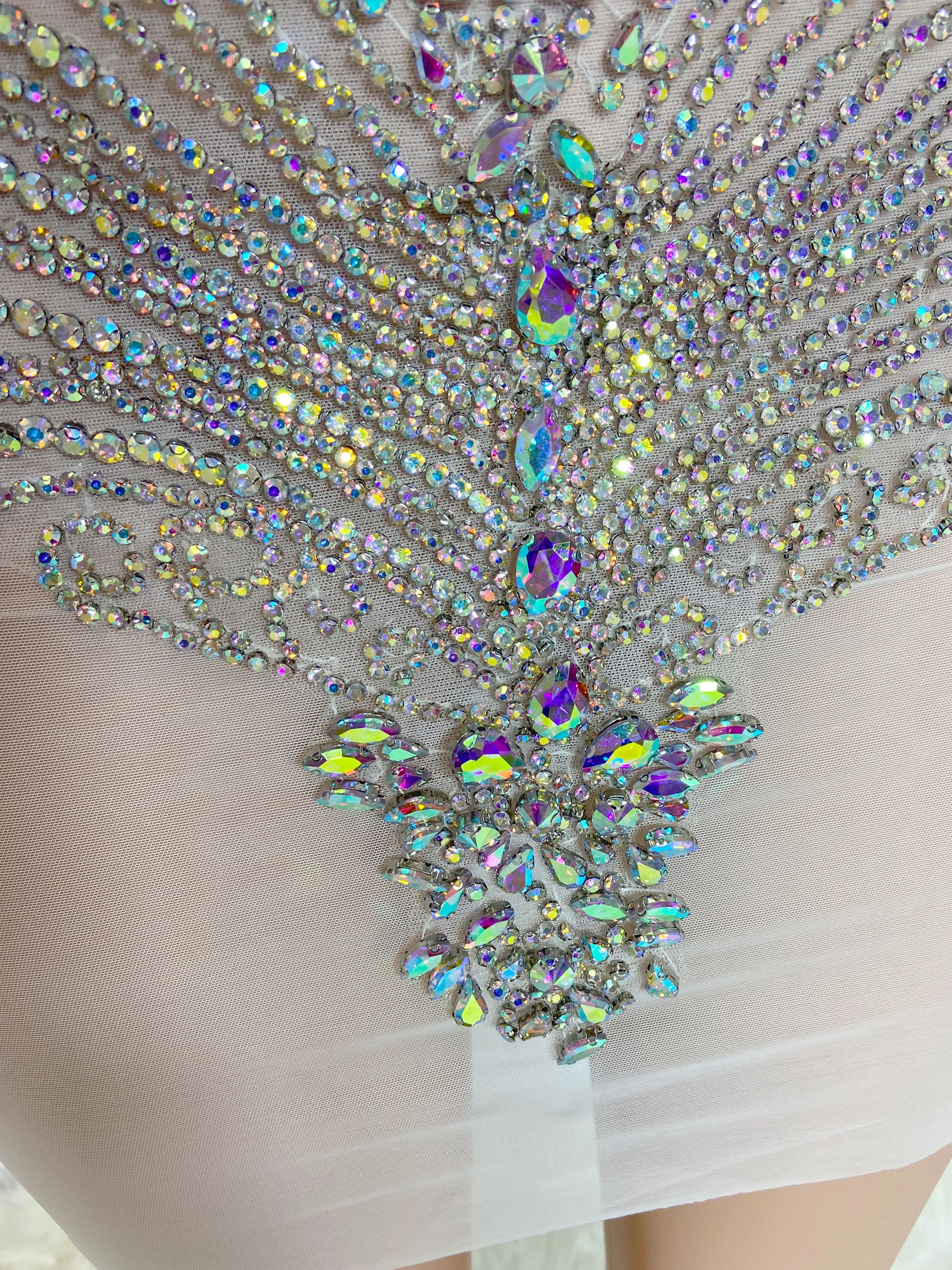 White Sleeveless Ostrich Feather Colorful Stones Mini Dress