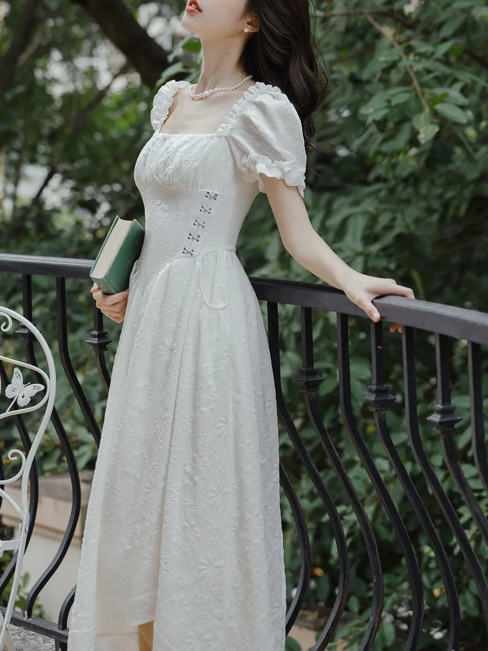 White Square Collar Puff Sleeve Vintage 1950S Swing Victoria's Fairy Dress