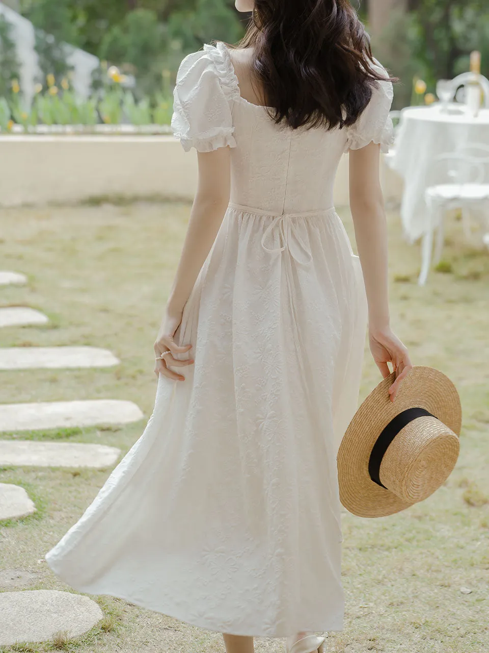 White Square Collar Puff Sleeve Vintage 1950S Swing Victoria's Fairy Dress
