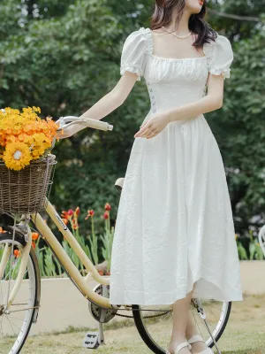 White Square Collar Puff Sleeve Vintage 1950S Swing Victoria's Fairy Dress